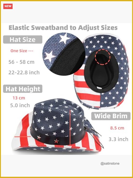 Unisex American Flag Cowboy Hat Paper Staw Western Patriotic Parade Hat
